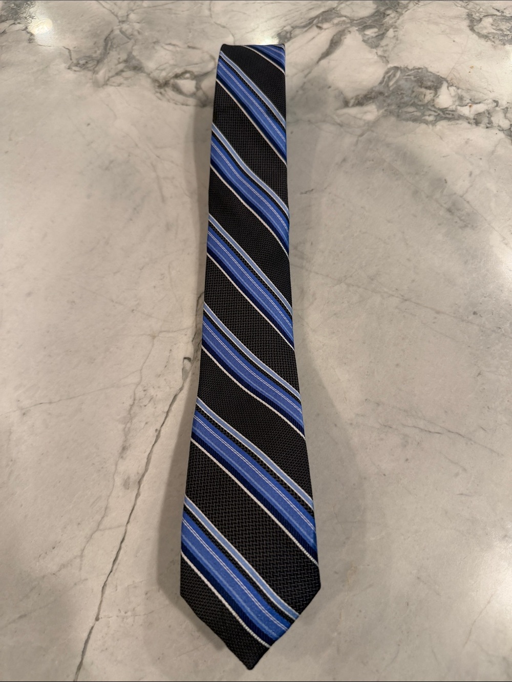 Michael Kors Black Tie with Blue Diagonal Stripes